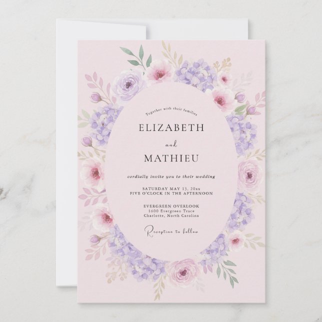 Blush Periwinkle Bloom Wedding Invitation (Front)