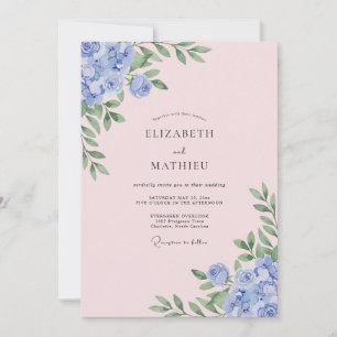 Blush Periwinkle Hydrangea Eucalyptus Wedding Invitation