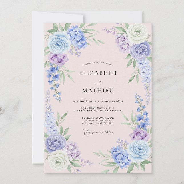 Blush Periwinkle Petal Wedding Invitation (Front)