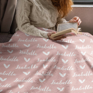 Blush Personalised Name Fleece Blanket with Hearts