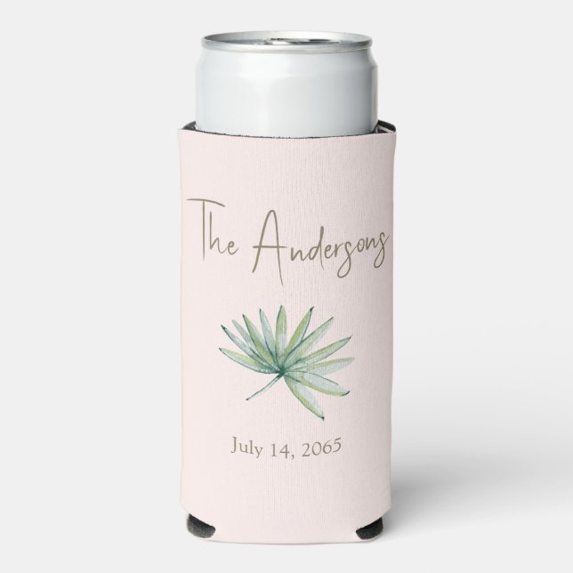 Blush Personalised Tropical Wedding Favour Seltzer Can Cooler (Seltzer Front)