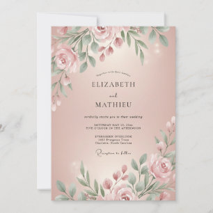 Blush Petal Foliage Wedding Invitation