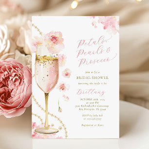 Blush Petals, Pearls & Prosecco Bridal Shower Invitation