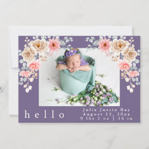 Blush Photo Welcoming Newborn Baby Girl Birth Stat Invitation