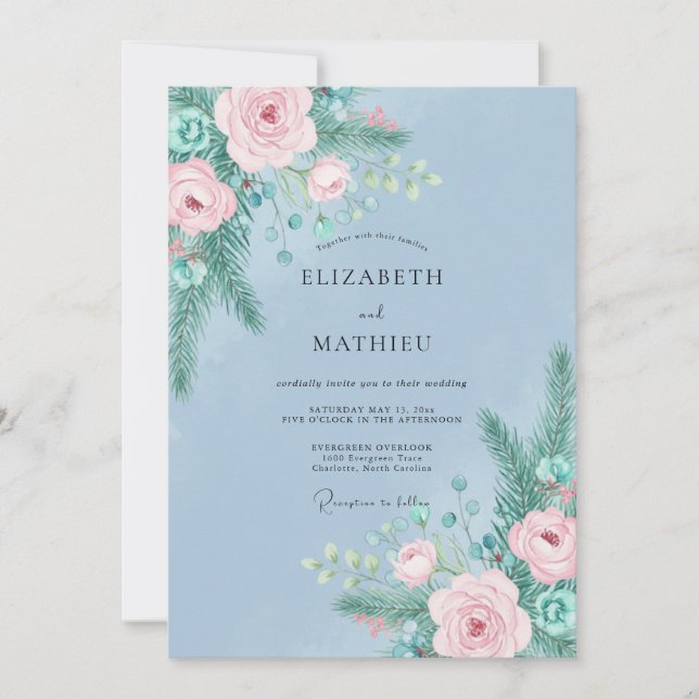 Blush Pine Watercolor Wedding Invitation (Front)