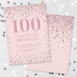 Blush Pink 100th Birthday Invitation<br><div class="desc">Introducing a chic and celebratory 100th birthday party invitation, perfect for marking this incredible milestone in style. The elegant design features a mix of rose gold and silver glitter confetti, adding a touch of fun and festivity. At the top, "100" is prominently displayed in bold font, setting the tone for...</div>