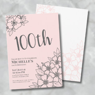 Blush Pink 100th Birthday Party Invitation