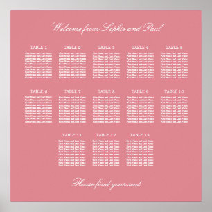 Blush Pink 13 Table Wedding Seating Chart Poster
