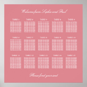 Blush Pink 15 Table Wedding Seating Chart Poster