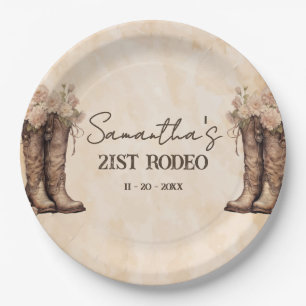 Blush pink 21st rodeo western birthday party paper plate