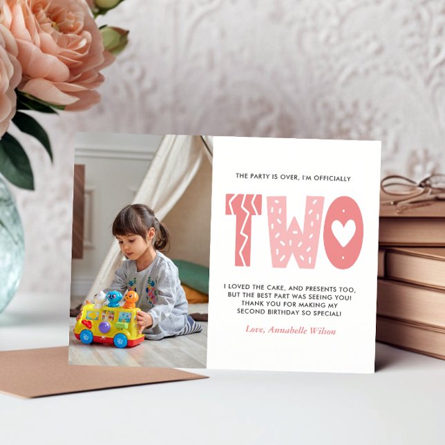 Blush Pink 2nd Birthday Thank You  Postcard (Creator Uploaded)