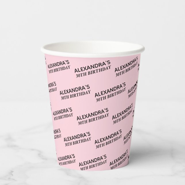 Blush Pink 30th Birthday Personalised Paper Cups (Back)