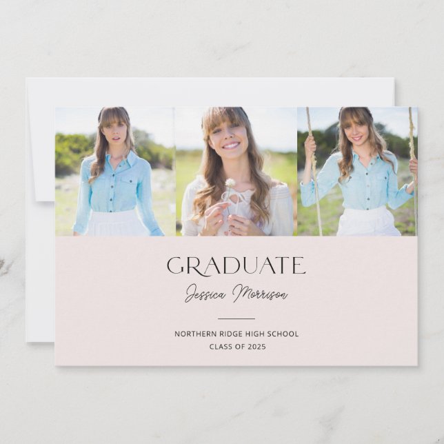 Blush Pink 3-Photo Minimalist Graduation Party Invitation (Front)