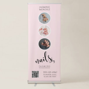 Blush Pink 3 Photo QR No Logo Custom Nail Salon Retractable Banner