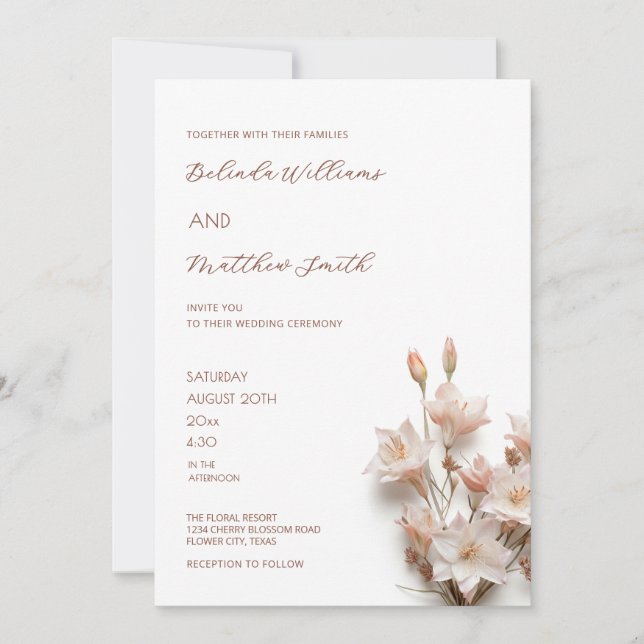 Blush Pink 3D Floral Modern Invitation (Front)