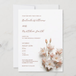 Blush Pink 3D Flowers QR Code Invitation