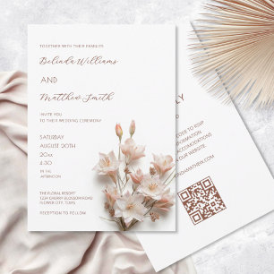 Blush Pink 3D Flowers   QR Code Invitation