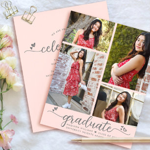 Blush Pink 4 Photo Budget Graduation Script Invite