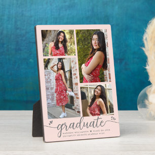 Blush Pink 4 Photo Graduation Modern Script Hearts Plaque