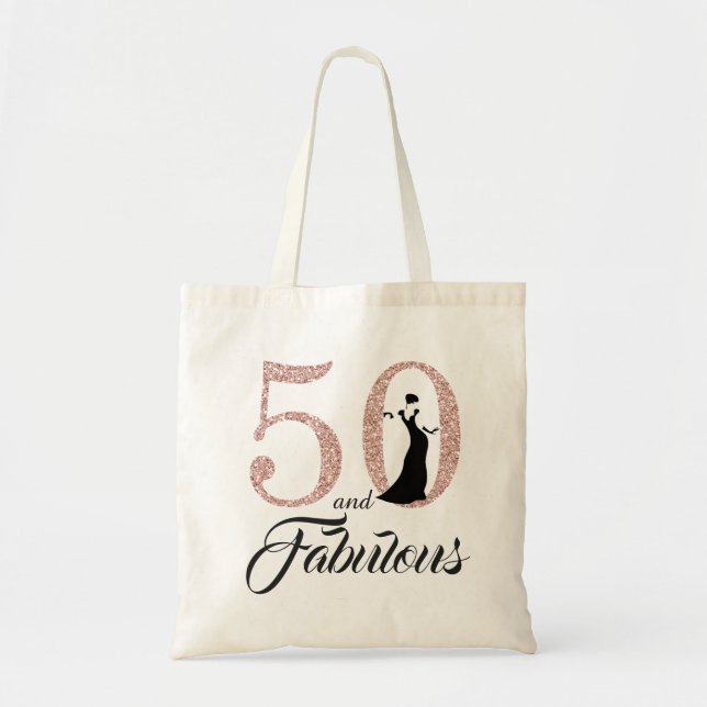 Blush Pink 50 and Fabulous Birthday Party Tote Bag (Front)