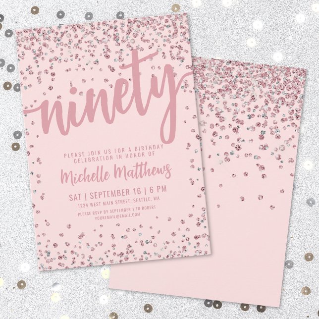 Blush Pink 90th Birthday Invitation (Blush Pink 90th Birthday Invitation )