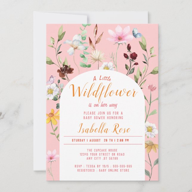 BLush Pink A Little Wildflower Girl Baby Shower Invitation (Front)