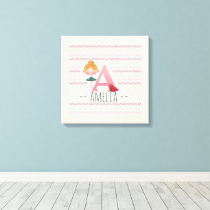Blush Pink “A” Monogram Ballerina Art  Canvas Print
