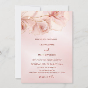 Blush Pink Abstract Flower Photo Wedding Invitation