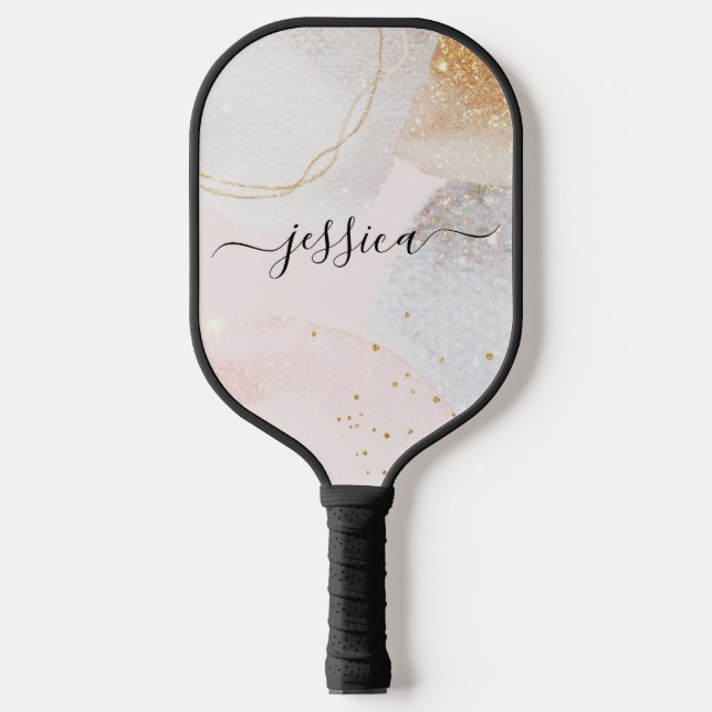 Blush pink abstract shapes pickleball paddle (Front)