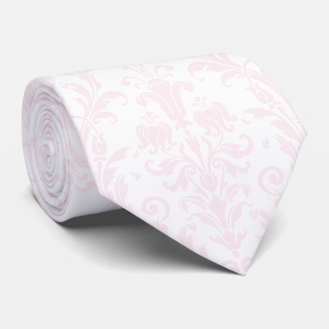 Blush Pink Acanthus Floral Damask Wedding Neck Tie (Rolled)