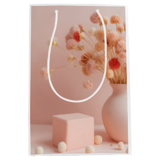 Blush Pink Aesthetic Mug - Boho Dried Flowers Mug Medium Gift Bag