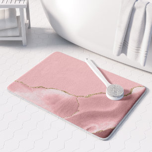 Blush Pink Agate Gold Glitter Bath Mat