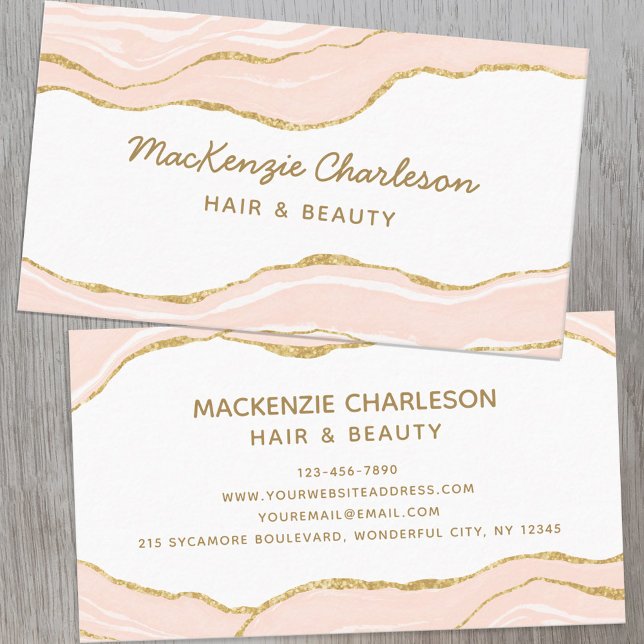 Blush Pink Agate Gold Glitter Business Card (Creator Uploaded)
