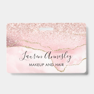 Blush Pink Agate Marble Personalised ID Badge