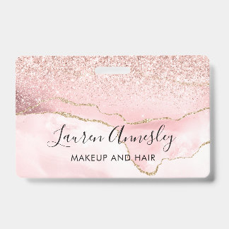 Blush Pink Agate Marble Personalised ID Badge