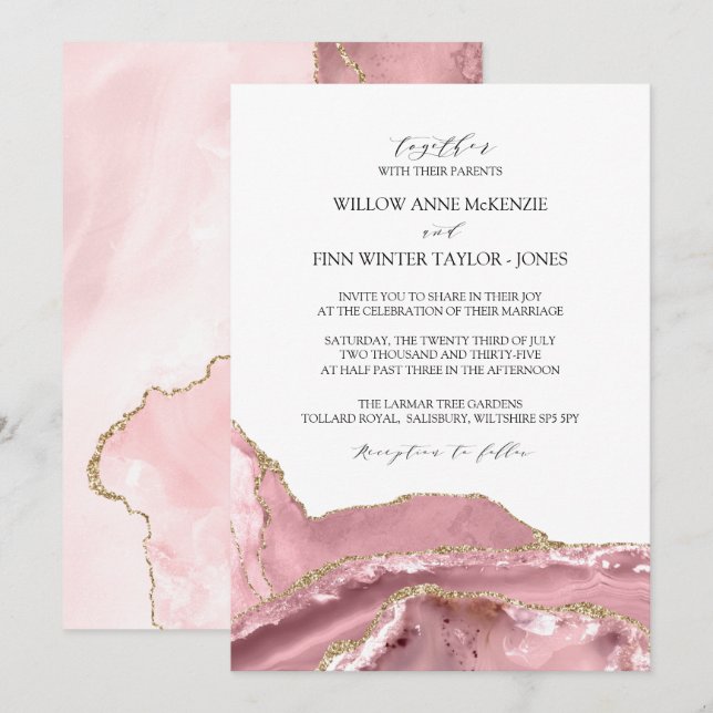 Blush Pink Agate Modern Wedding Invitation (Front/Back)