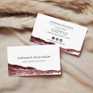 Blush Pink Agate & Rose Gold Border Watercolor Business Card