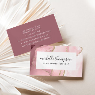 Blush Pink Agate & Rose Gold Border Watercolor Business Card