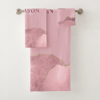 Blush Pink Agate Rose Gold Glitter Monogram Bath T