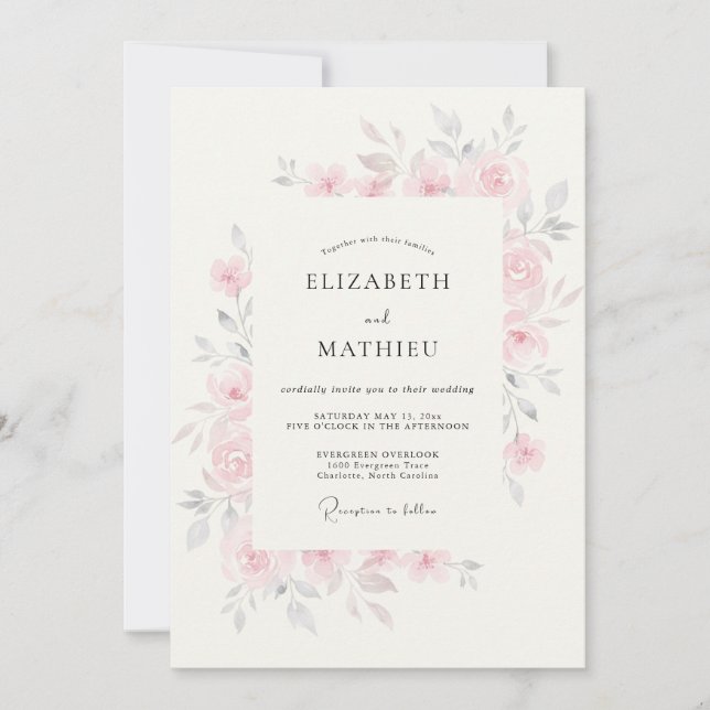 Blush Pink Airy Blossom Wedding Invitation (Front)