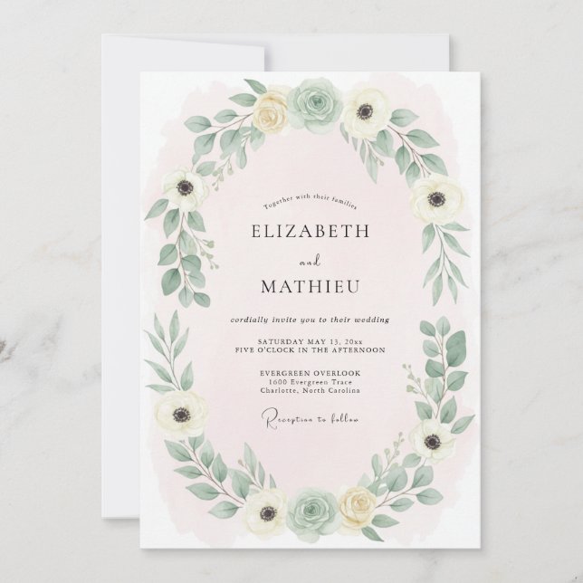 Blush Pink Airy Botanical Wedding Invitation (Front)