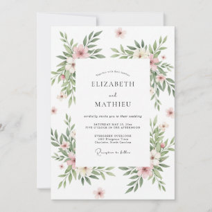 Blush Pink Airy Floral Wedding Invitation