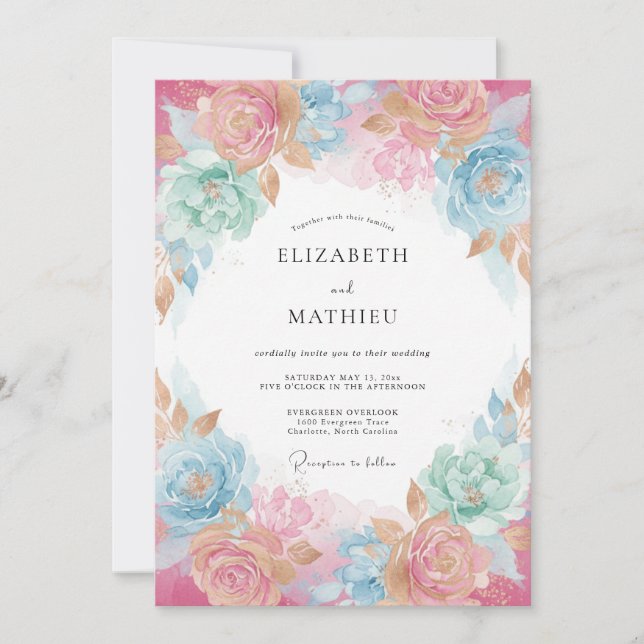 Blush Pink Airy Watercolor Wedding Invitation (Front)