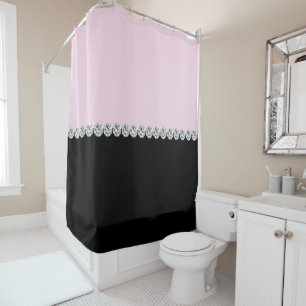 Blush Pink and Black Bejeweled Shower Curtain