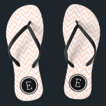 Blush Pink and Black Chevron Monogram Flip Flops<br><div class="desc">Custom printed flip flop sandals with a stylish modern chevron pattern and your custom monogram or other text in a circle frame. Click Customise It to change text fonts and colours or add your own images to create a unique one of a kind design!</div>