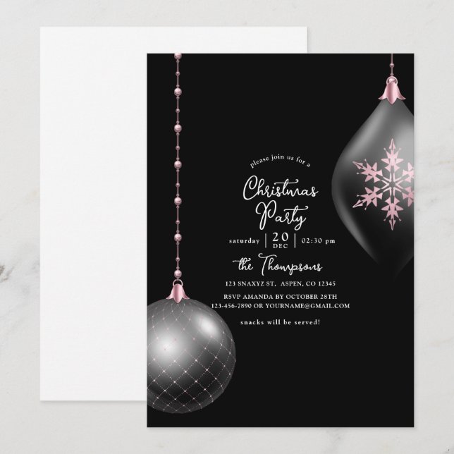 Blush Pink and Black Christmas Party Invitation (Front/Back)