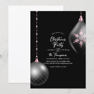 Blush Pink and Black Christmas Party Invitation
