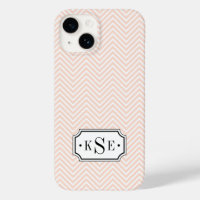 Blush Pink and Black Elegant Chevron Monogram