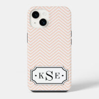 Blush Pink and Black Elegant Chevron Monogram
