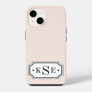 Blush Pink and Black Elegant Chevron Monogram iPhone 14 Case